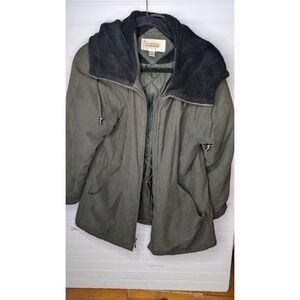 Talbots Small Womens Coat Olive Army Green Zipper Hooded Jacket Vintage‎ Fall